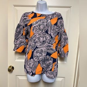 Marimekko orange and blue floral shirt size 34